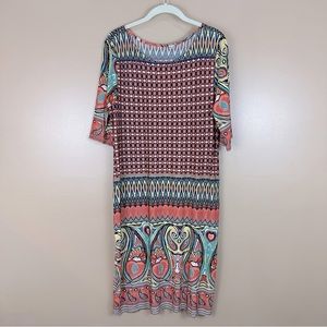 Retro Paisley Heart Floral Geometric Multicolor Midi Dress 1XL